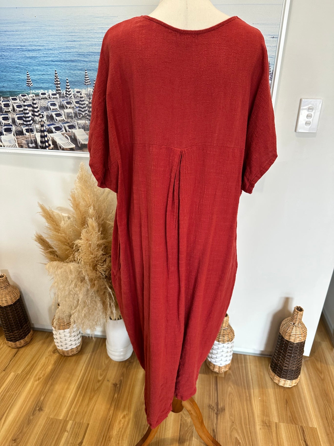 Coco + Belle - Linen Blend Dress - Extra Large - Red [Note repair required]