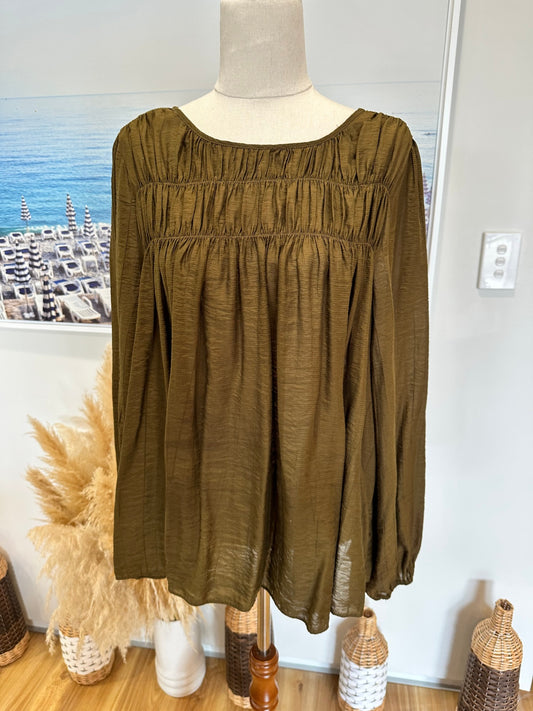 Olive Green Blouse - Size Medium