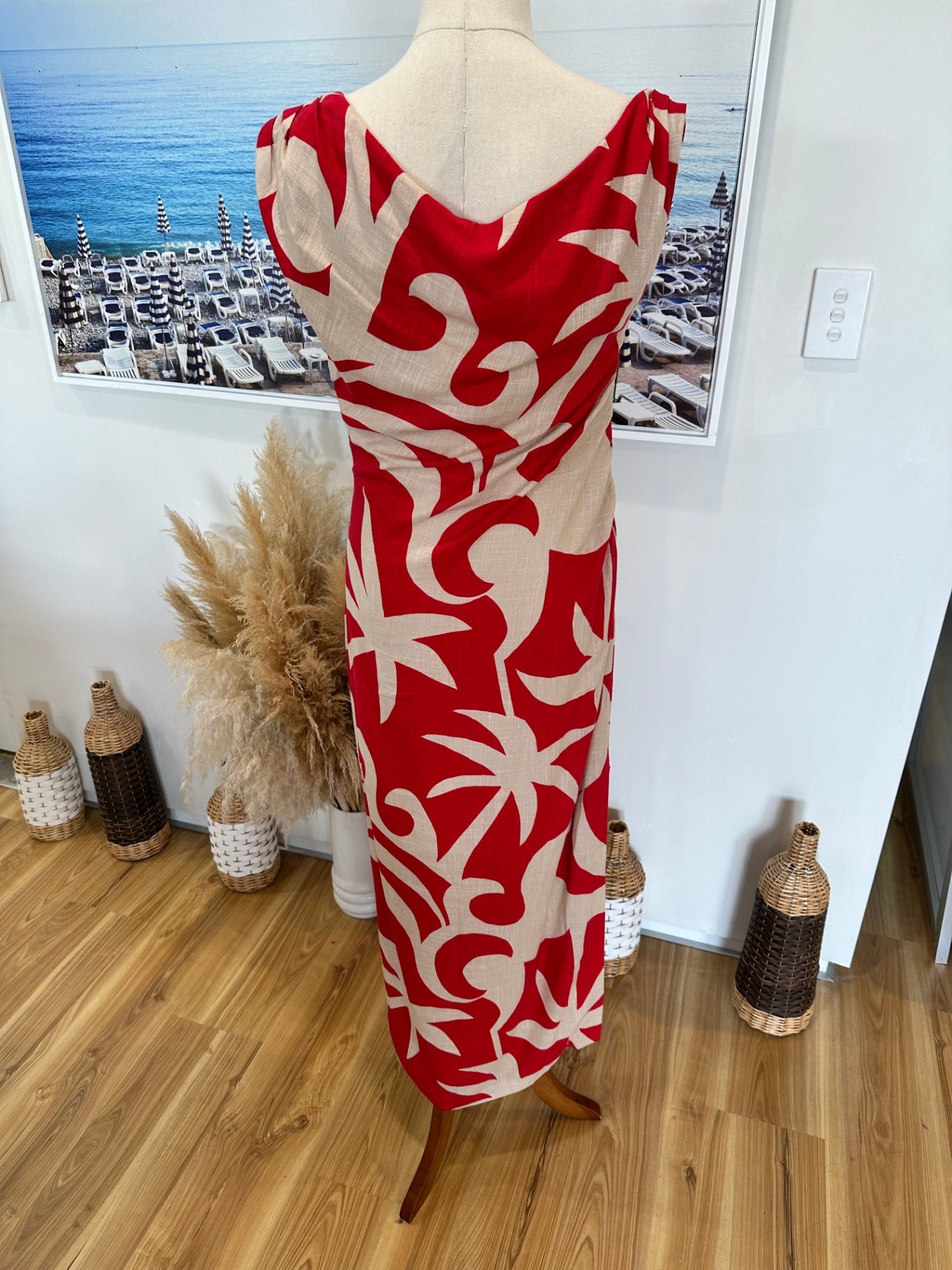 [NEW] Staple the Label - Linen Blend Dress - Small - RRP $189.90 - Red / Beige