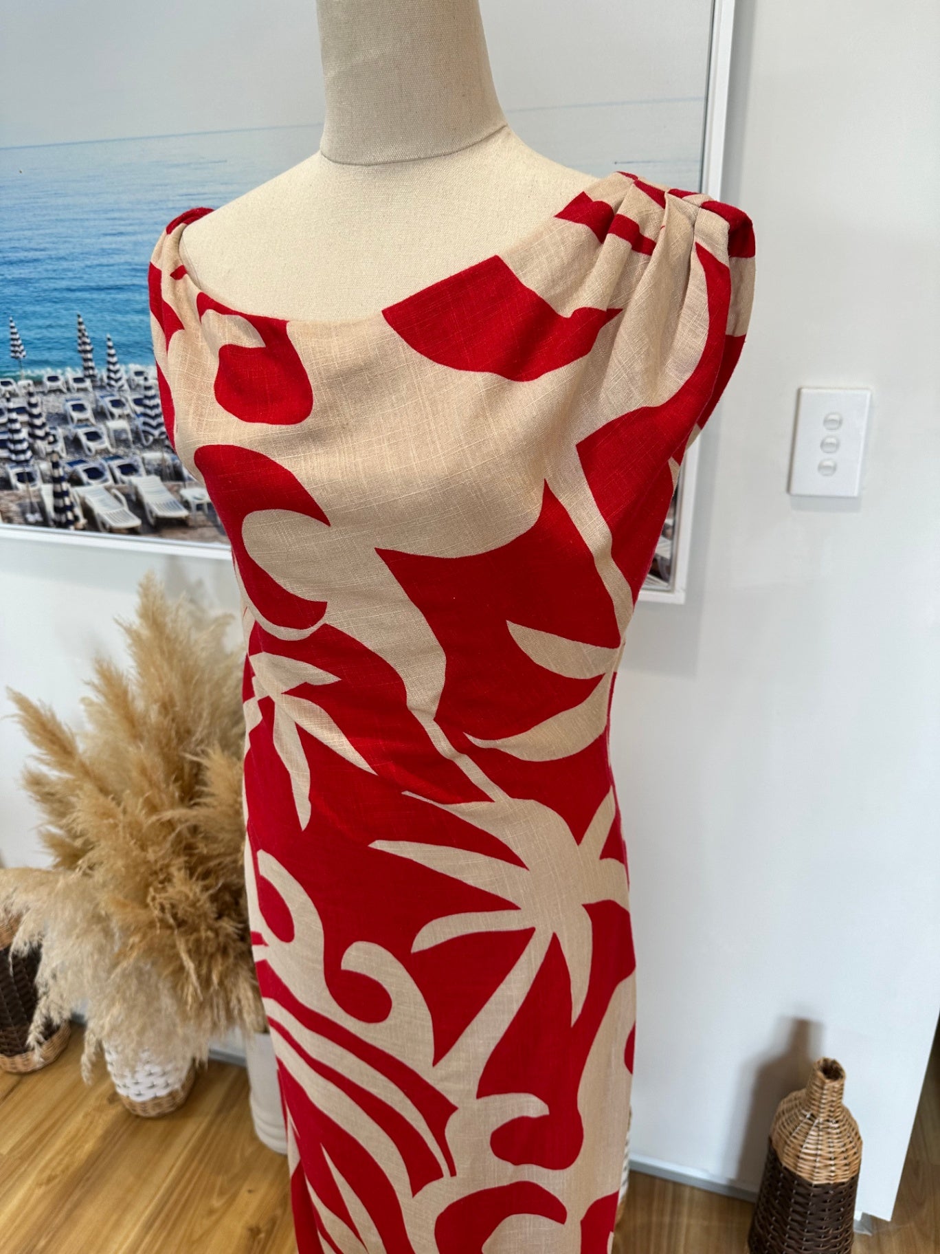 [NEW] Staple the Label - Linen Blend Dress - Small - RRP $189.90 - Red / Beige