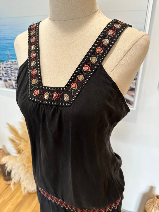 Warehouse - Bohemian Silk Top - Size 12 - Black