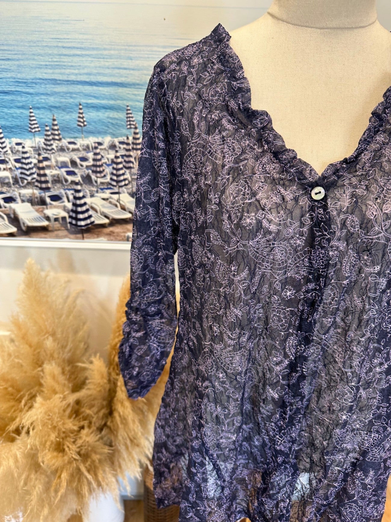 Lucabella - Lace Cardigan - Small - Navy + Purple