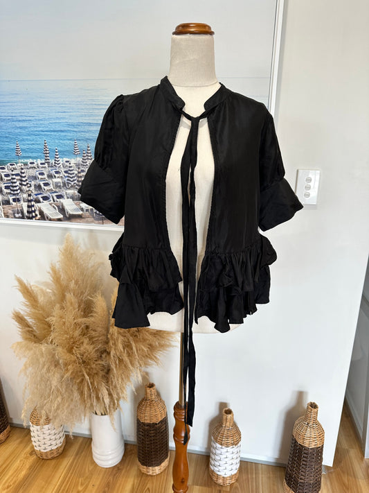 Max - 100% Silk Black Shrug / Cardigan - Size Small