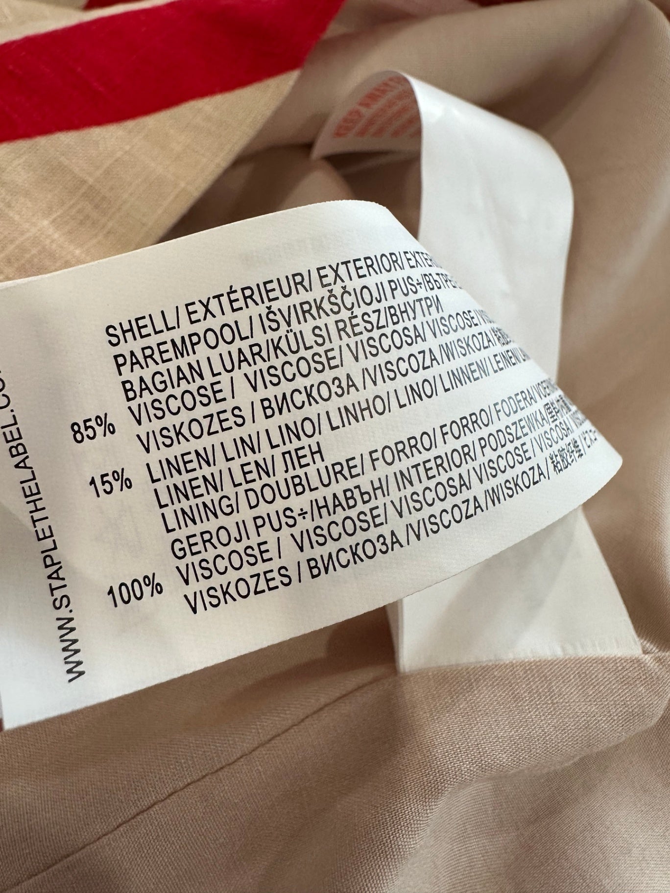 [NEW] Staple the Label - Linen Blend Dress - Small - RRP $189.90 - Red / Beige