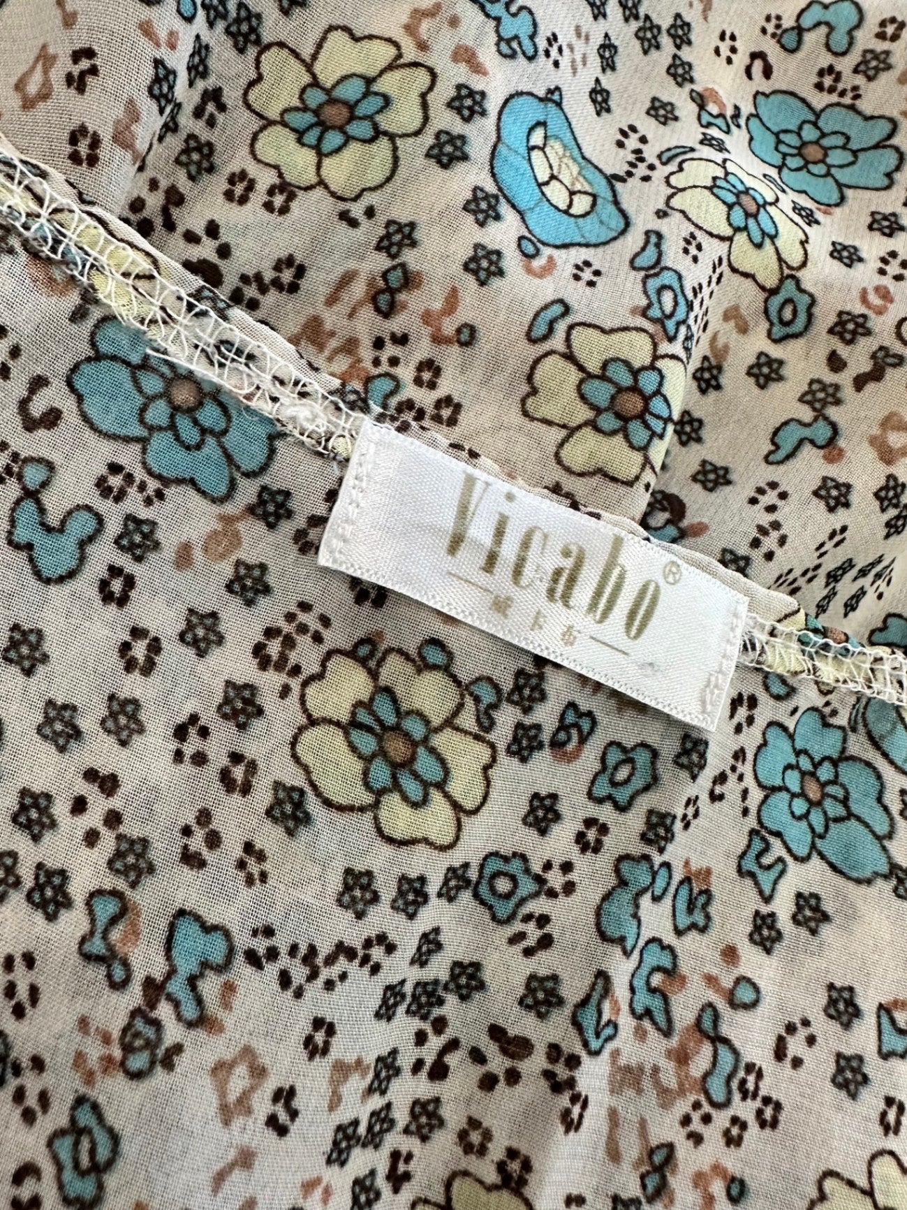 Bohemian Maxi Dress - Large / Extra Large - Beige with blue, brown, and black floral and paisley print