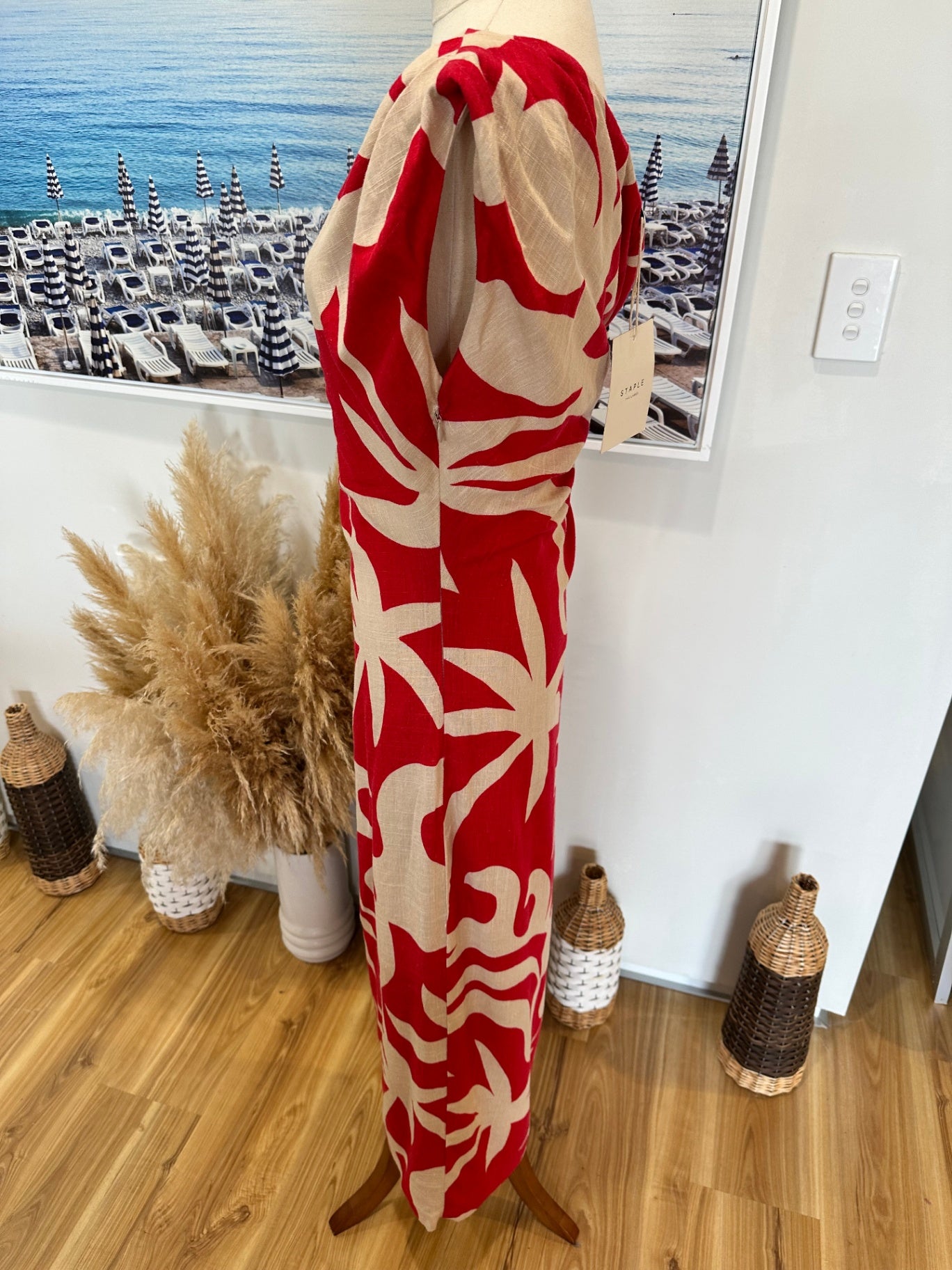 [NEW] Staple the Label - Linen Blend Dress - Small - RRP $189.90 - Red / Beige