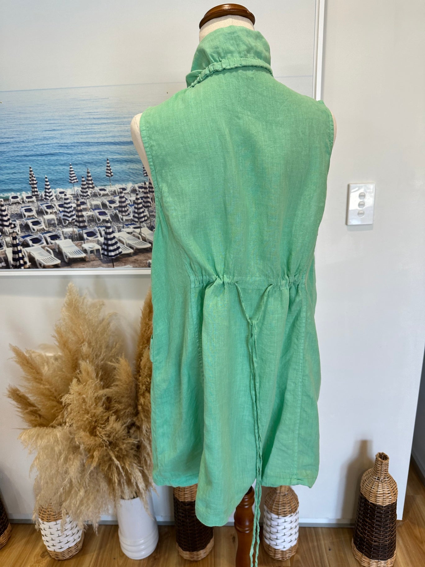 Haris Cotton - Size Medium - Linen Vest - Pale Green