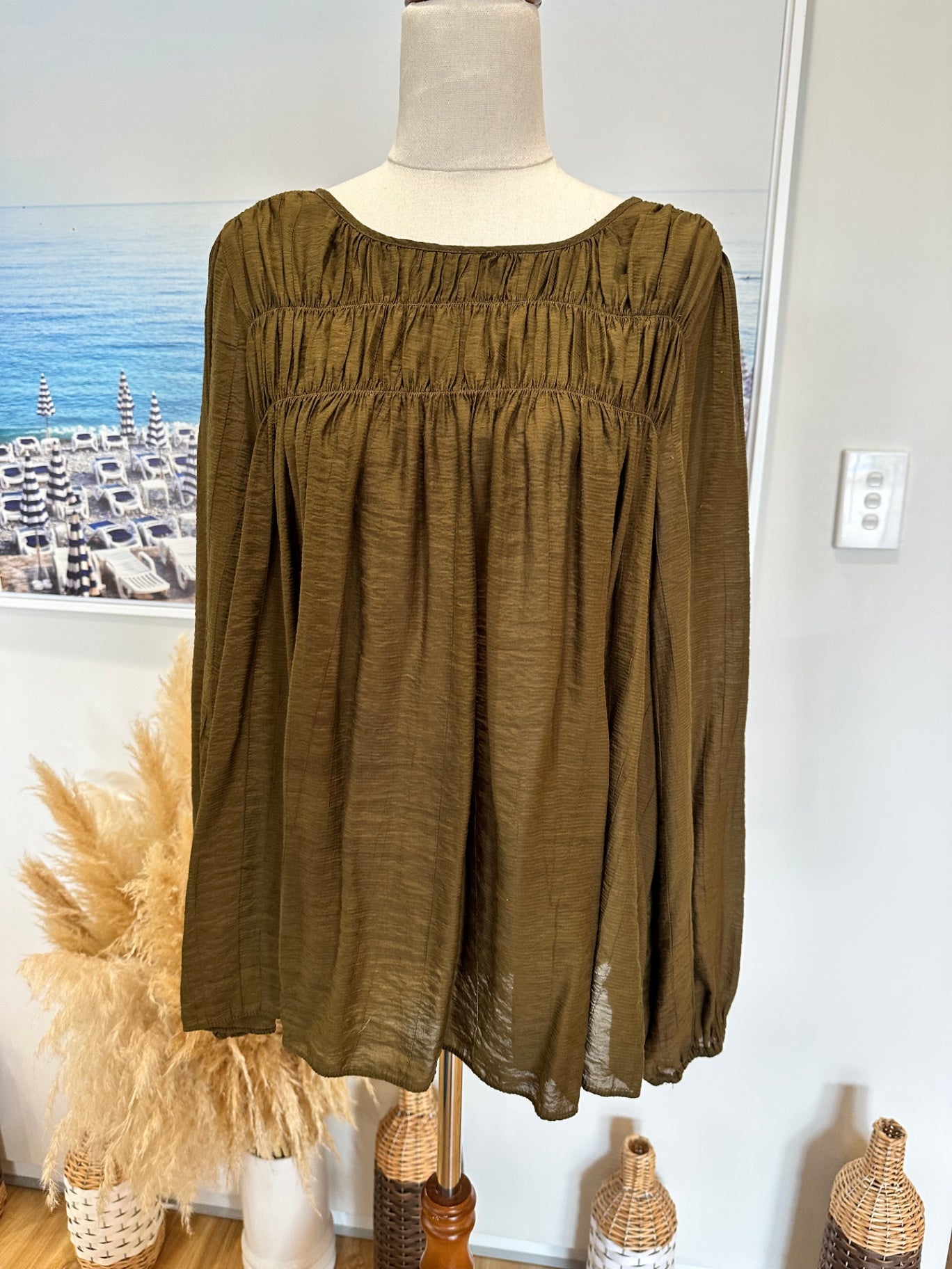 Olive Green Blouse - Size Medium