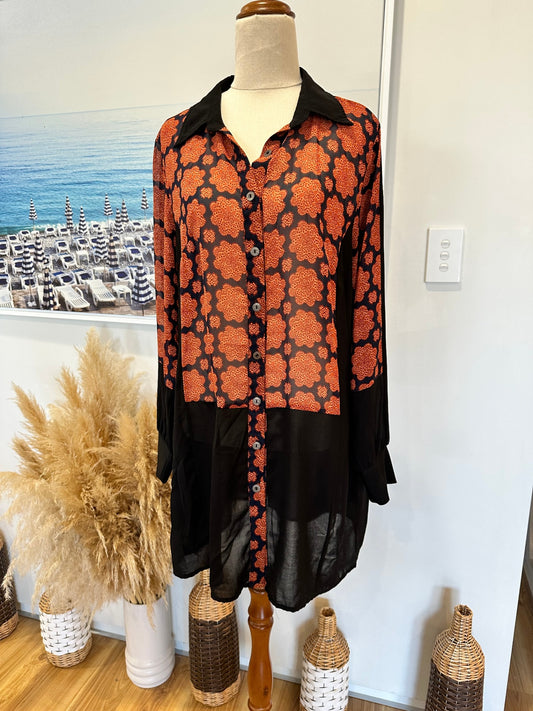 Merric Blouse - Size 14 - Orange + Black