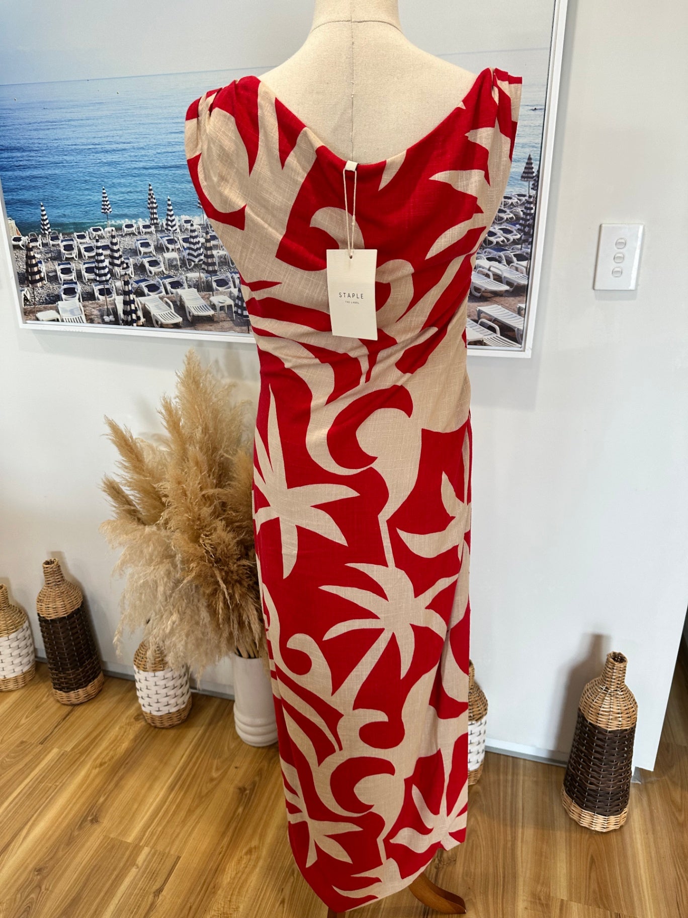 [NEW] Staple the Label - Linen Blend Dress - Small - RRP $189.90 - Red / Beige