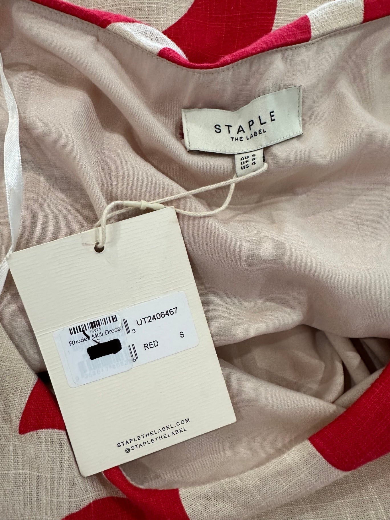 [NEW] Staple the Label - Linen Blend Dress - Small - RRP $189.90 - Red / Beige