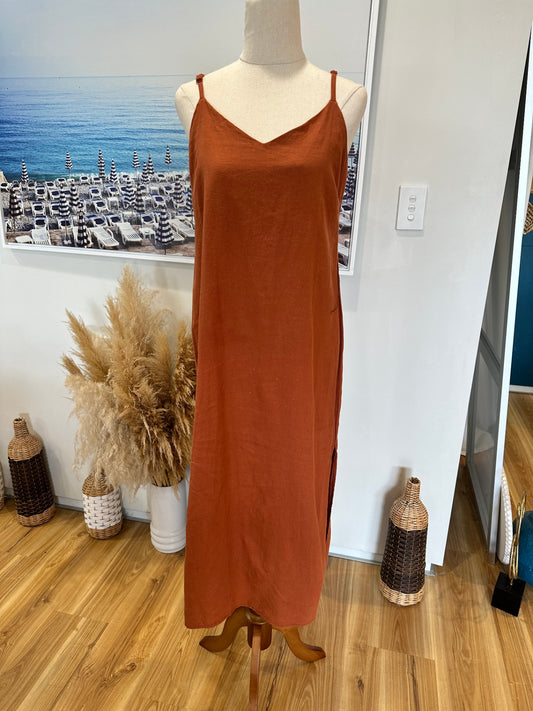 Glassons - Linen Blend Dress - Size 8 - Rusty orange [Some marks]