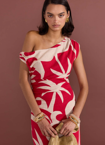 [NEW] Staple the Label - Linen Blend Dress - Small - RRP $189.90 - Red / Beige