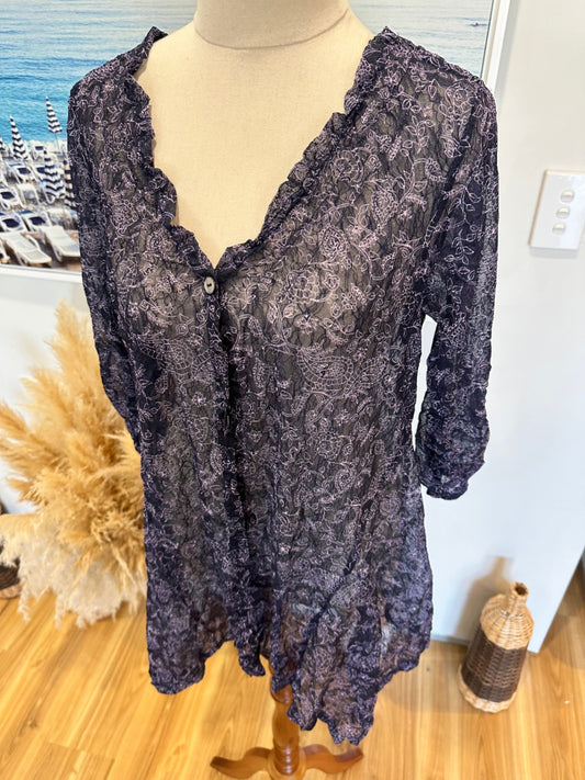 Lucabella - Lace Cardigan - Small - Navy + Purple