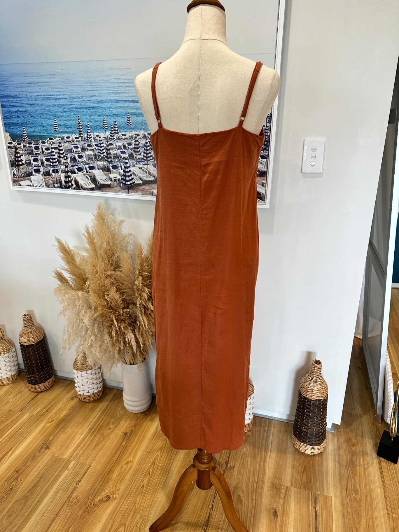Glassons - Linen Blend Dress - Size 8 - Rusty orange [Some marks]