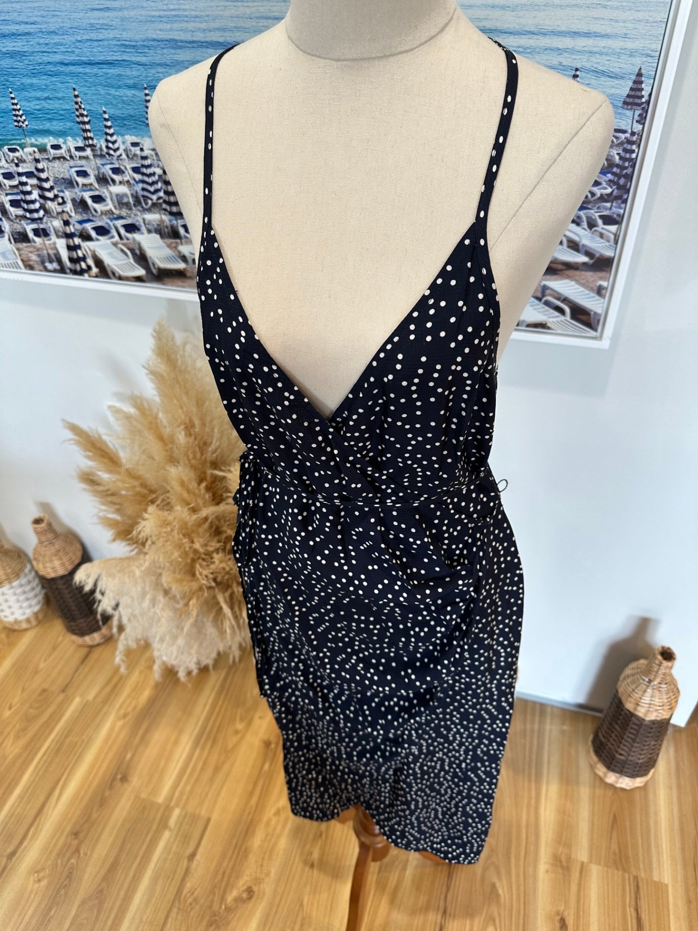 Bec + Bridge Dress - Size 10 - Navy blue with white polka dots
