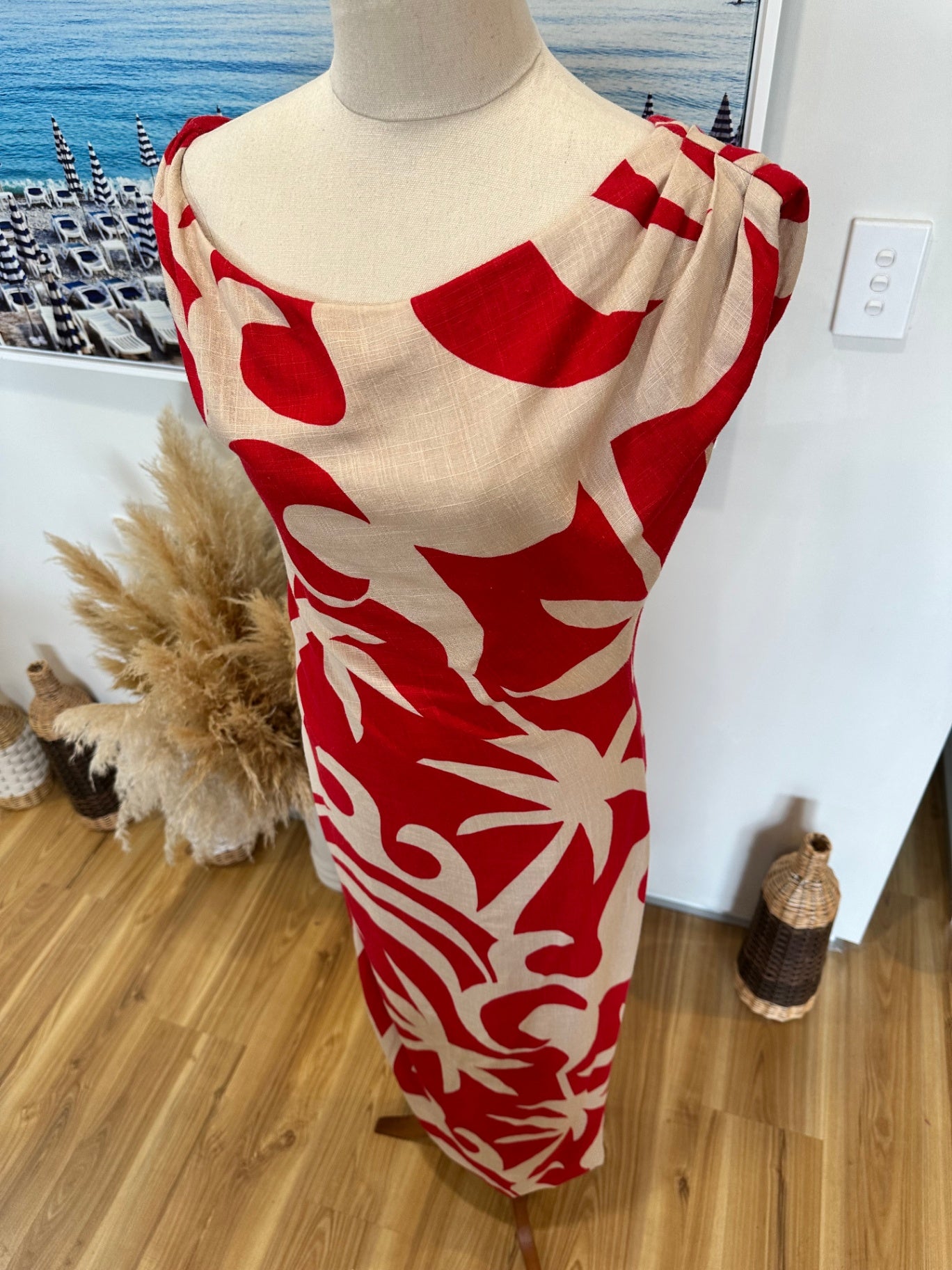 [NEW] Staple the Label - Linen Blend Dress - Small - RRP $189.90 - Red / Beige