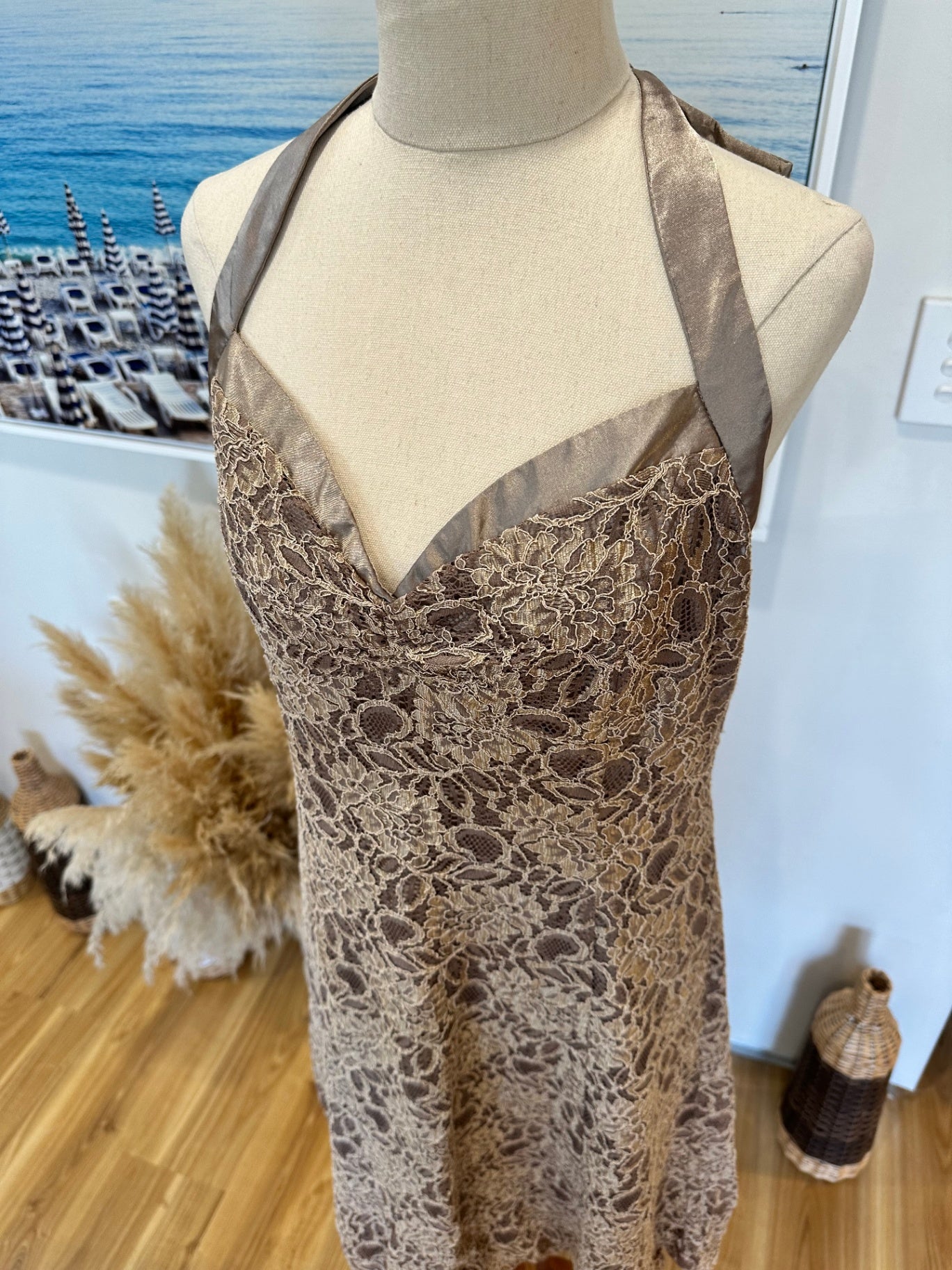 Vintage Stax - Halterneck Dress - Size 14 - Gold