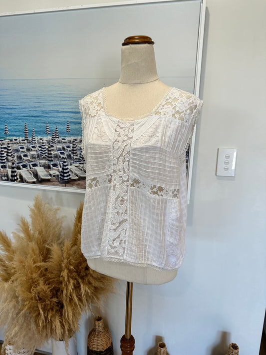 Bohemian Blouse - 100% Cotton - Size 16 - White / Cream