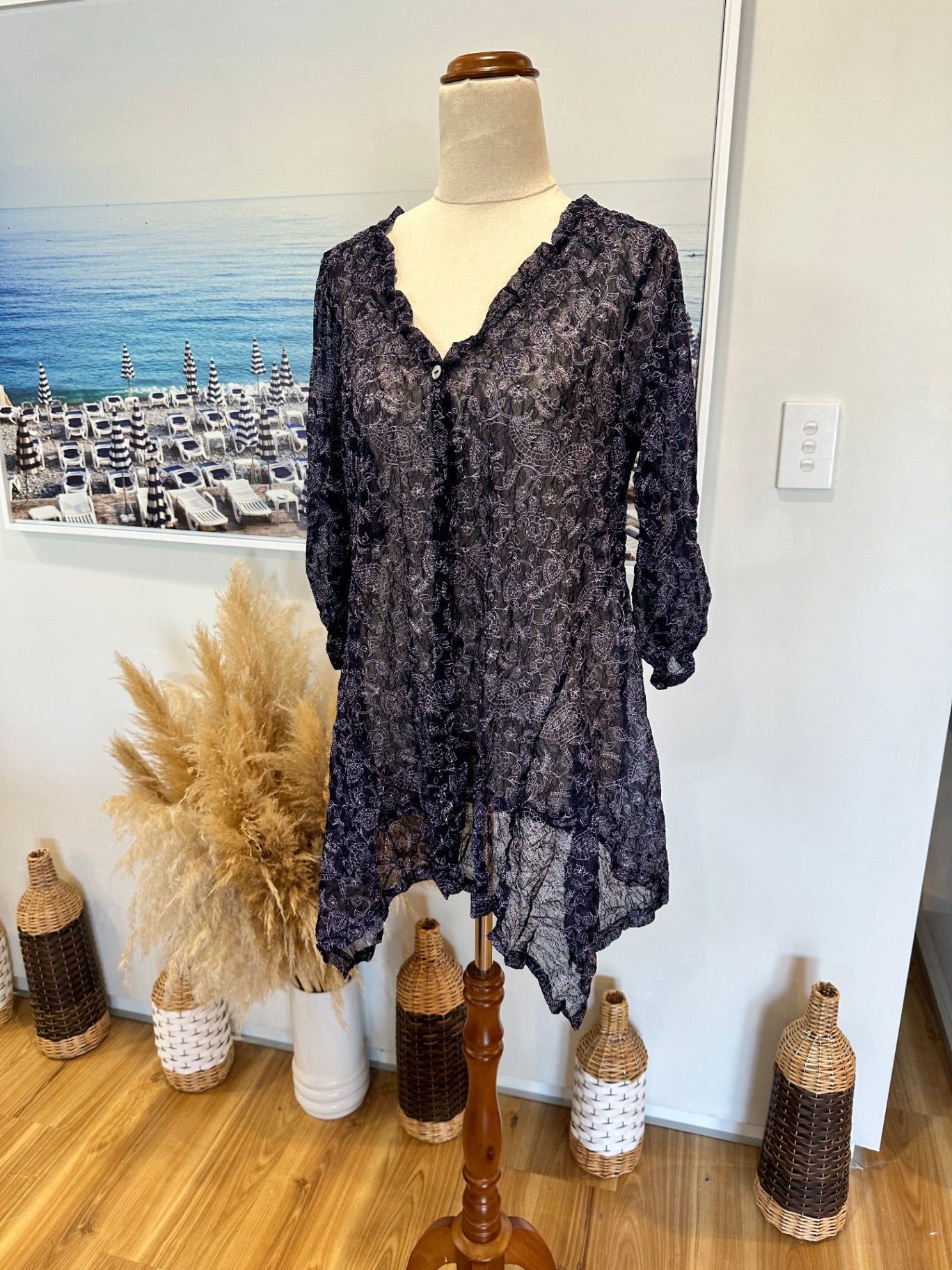 Lucabella - Lace Cardigan - Small - Navy + Purple