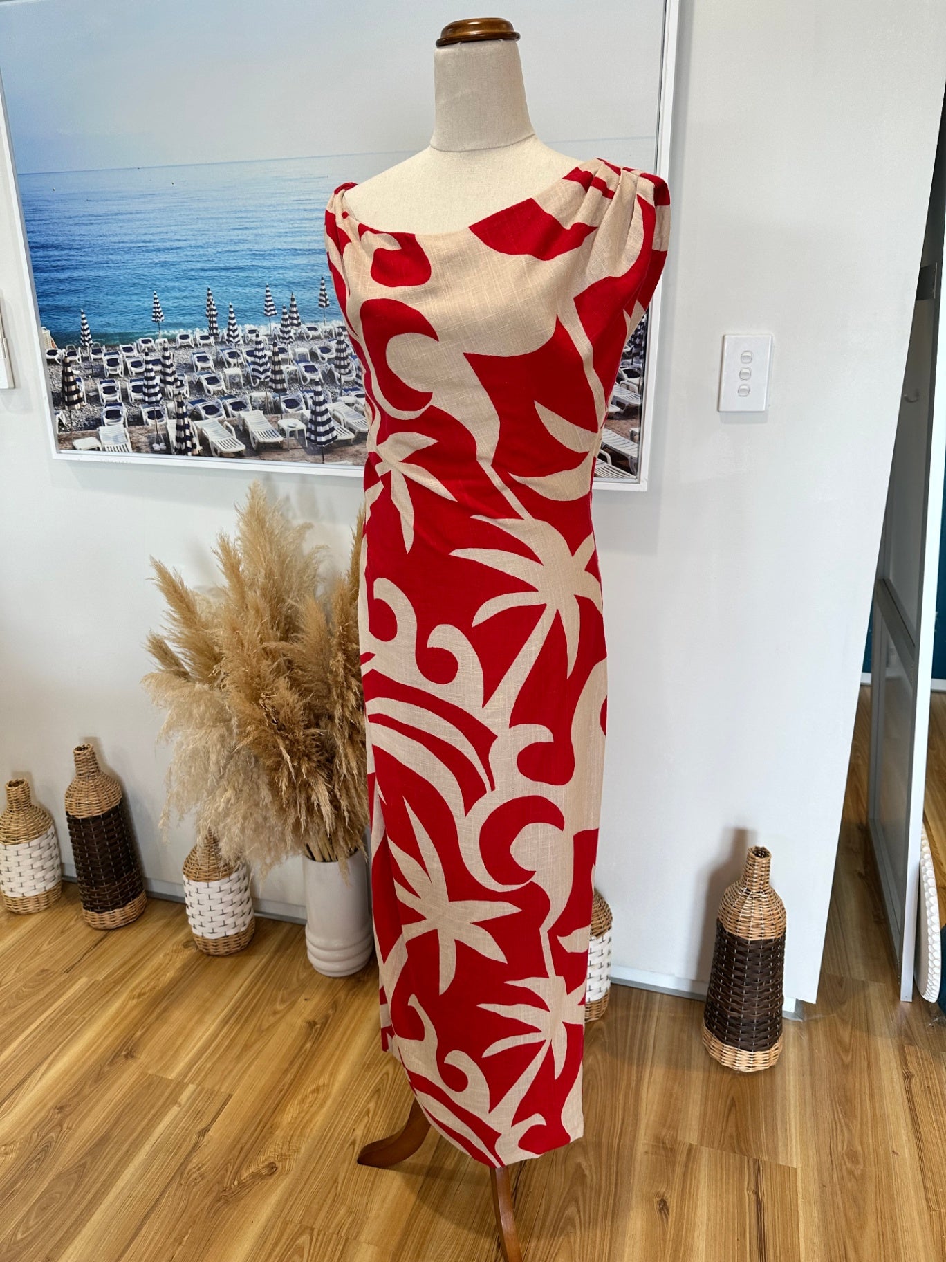 [NEW] Staple the Label - Linen Blend Dress - Small - RRP $189.90 - Red / Beige