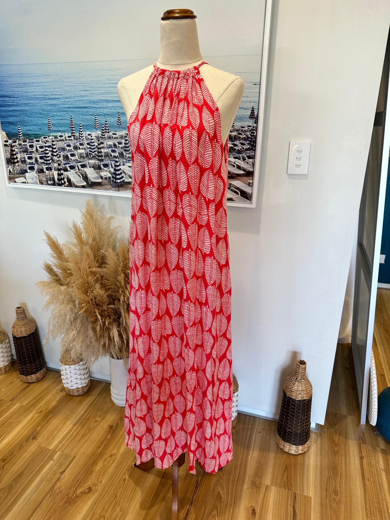 Flunk - Maxi Dress - Small / Medium - Coral and White
