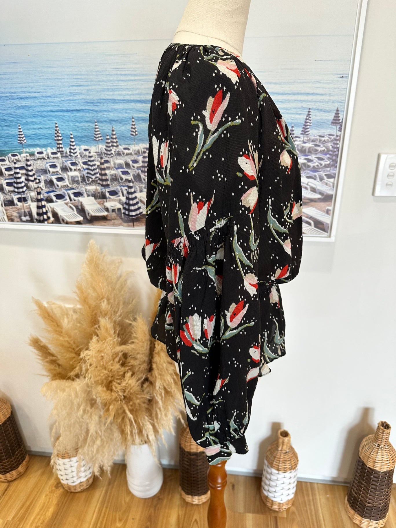 Rebecca Taylor Blouse - Size 6 - Black with multicolour floral print