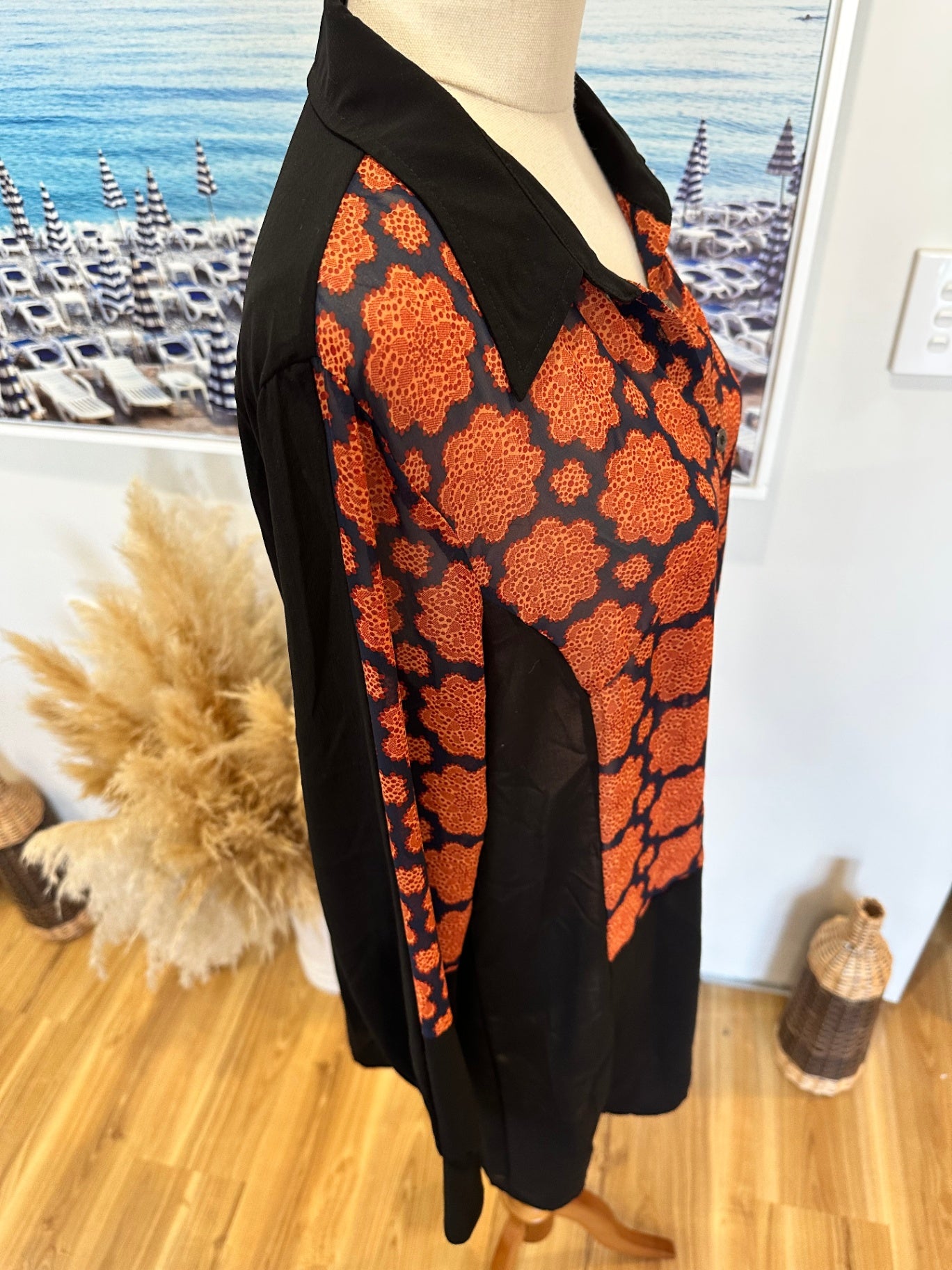 Merric Blouse - Size 14 - Orange + Black