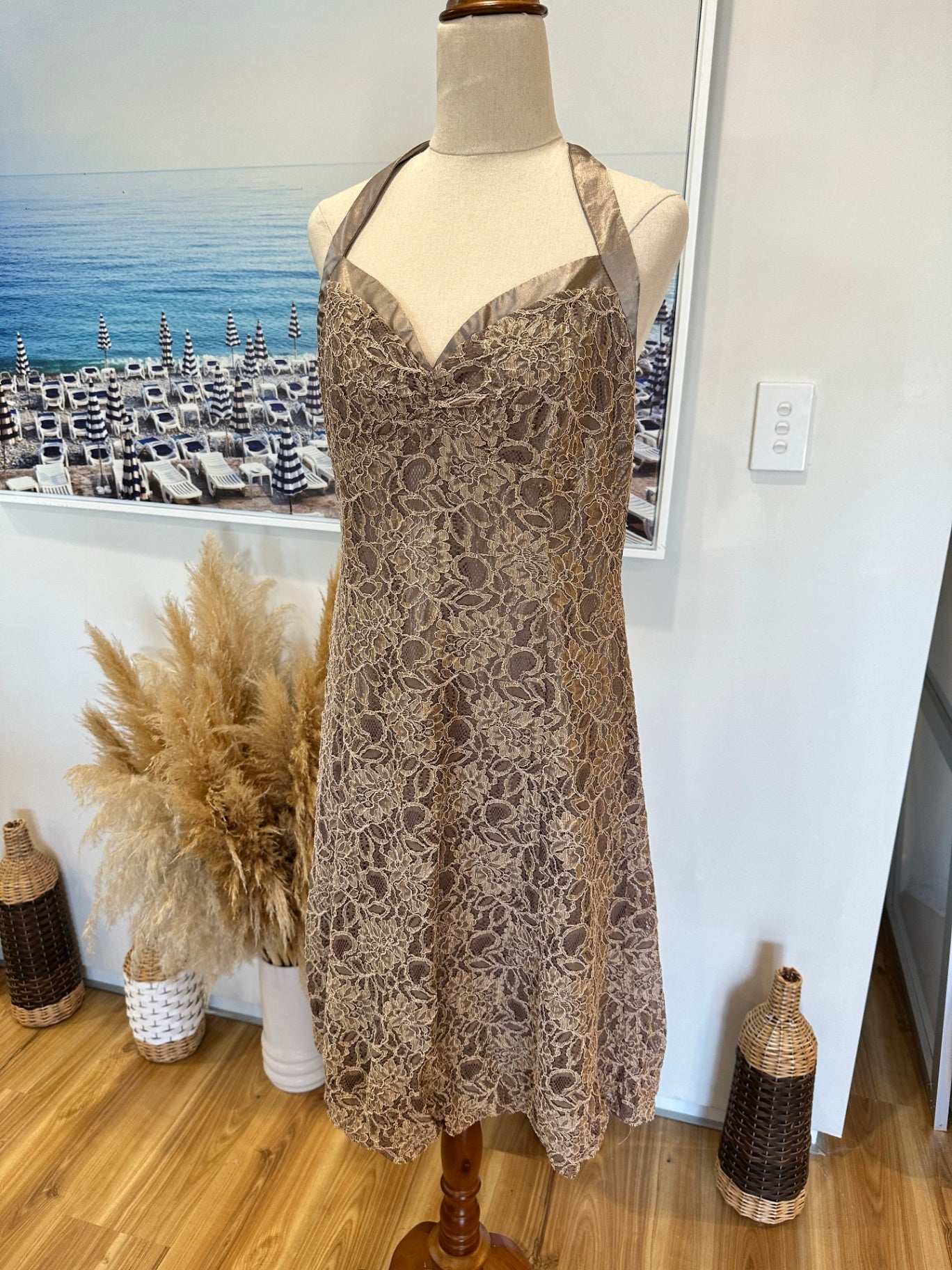 Vintage Stax - Halterneck Dress - Size 14 - Gold