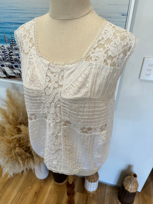 Bohemian Blouse - 100% Cotton - Size 16 - White / Cream