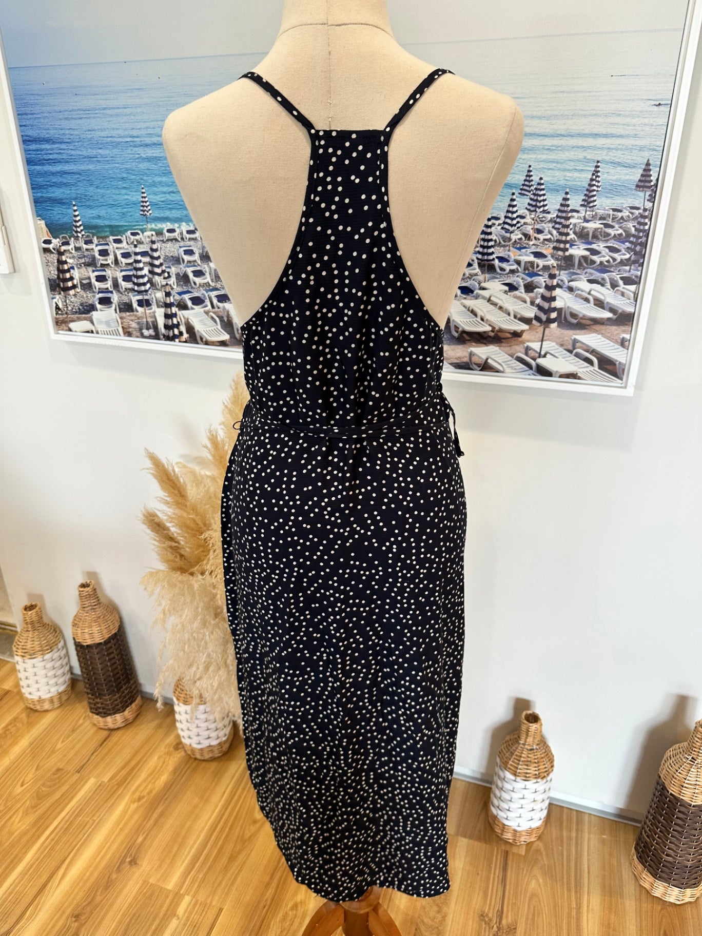 Bec + Bridge Dress - Size 10 - Navy blue with white polka dots