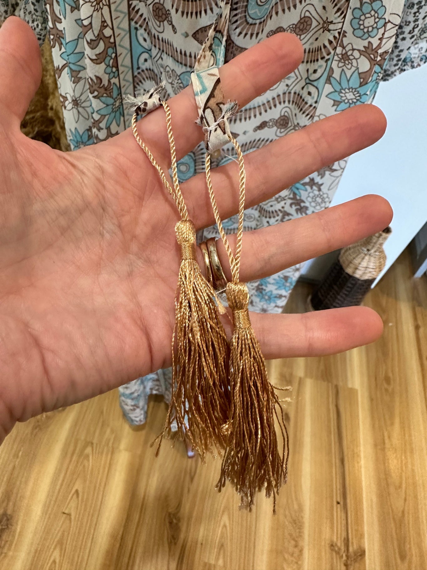 Bohemian Maxi Dress - Large / Extra Large - Beige with blue, brown, and black floral and paisley print