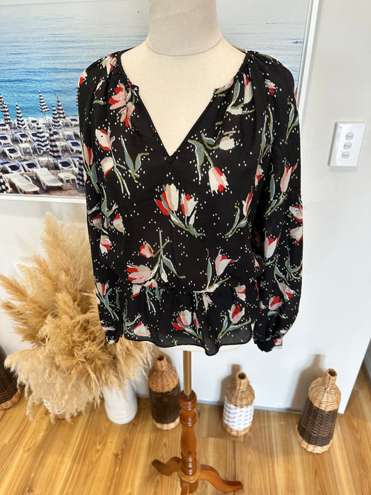Rebecca Taylor Blouse - Size 6 - Black with multicolour floral print