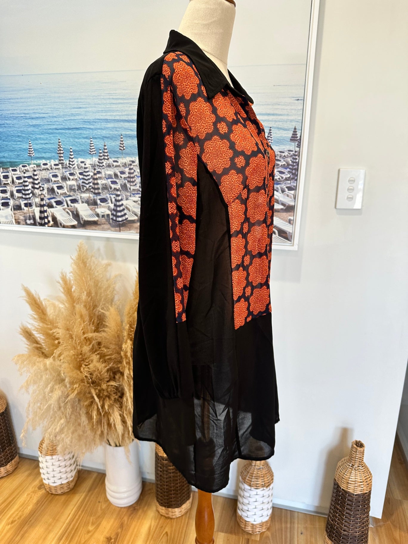 Merric Blouse - Size 14 - Orange + Black