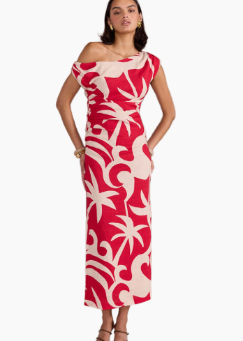 [NEW] Staple the Label - Linen Blend Dress - Small - RRP $189.90 - Red / Beige