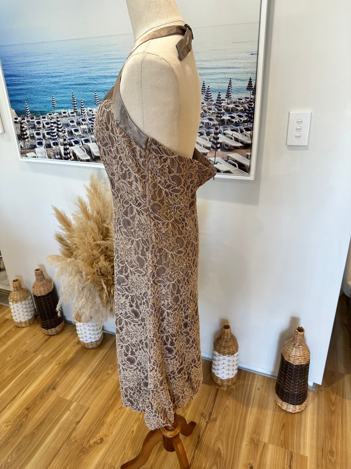 Vintage Stax - Halterneck Dress - Size 14 - Gold