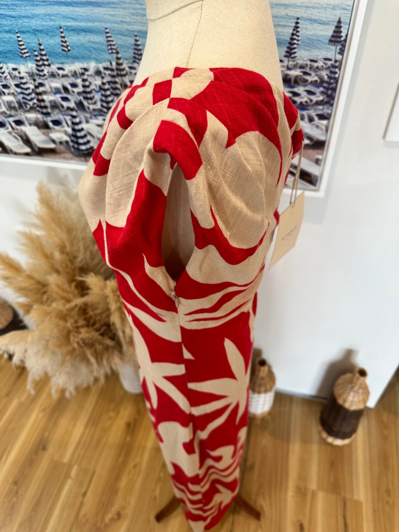 [NEW] Staple the Label - Linen Blend Dress - Small - RRP $189.90 - Red / Beige