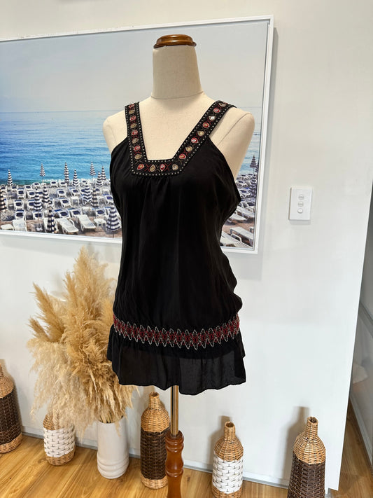 Warehouse - Bohemian Silk Top - Size 12 - Black