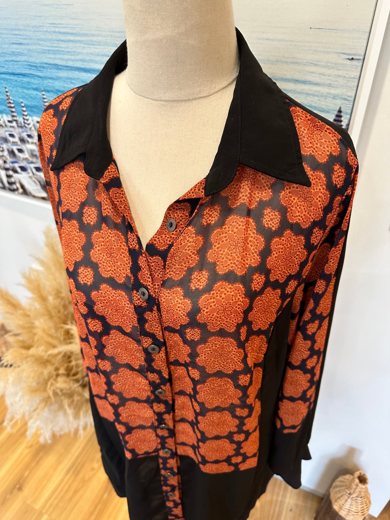Merric Blouse - Size 14 - Orange + Black