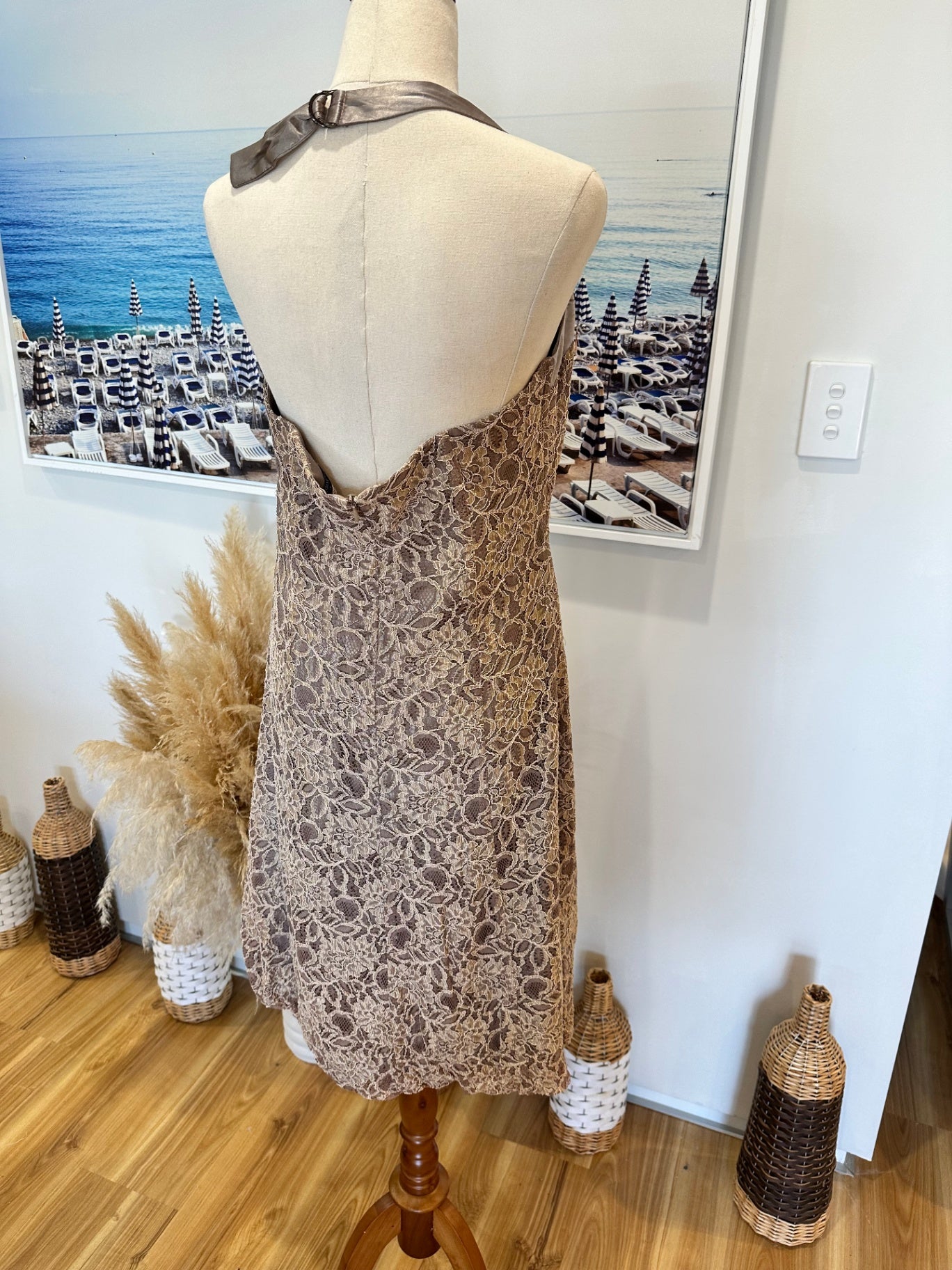 Vintage Stax - Halterneck Dress - Size 14 - Gold