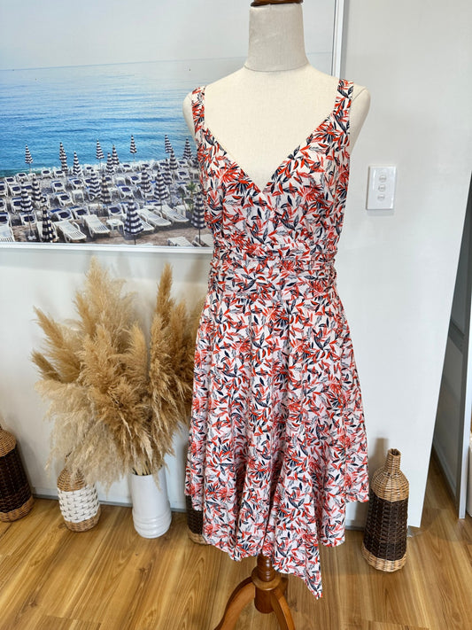 Cue City Dress - Size 10 - Cream / Red / Blue [Light Staining]