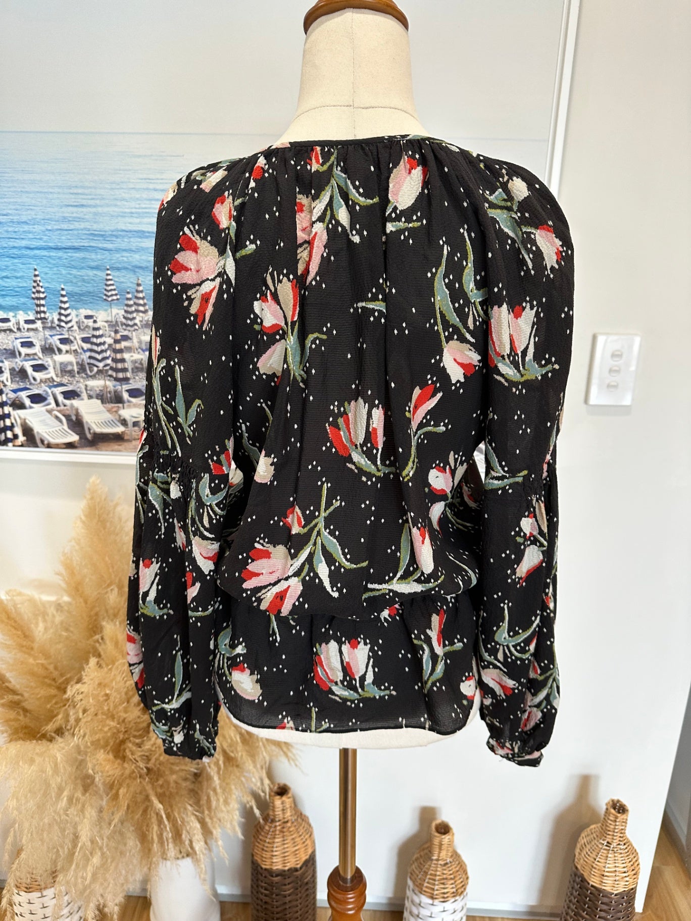 Rebecca Taylor Blouse - Size 6 - Black with multicolour floral print