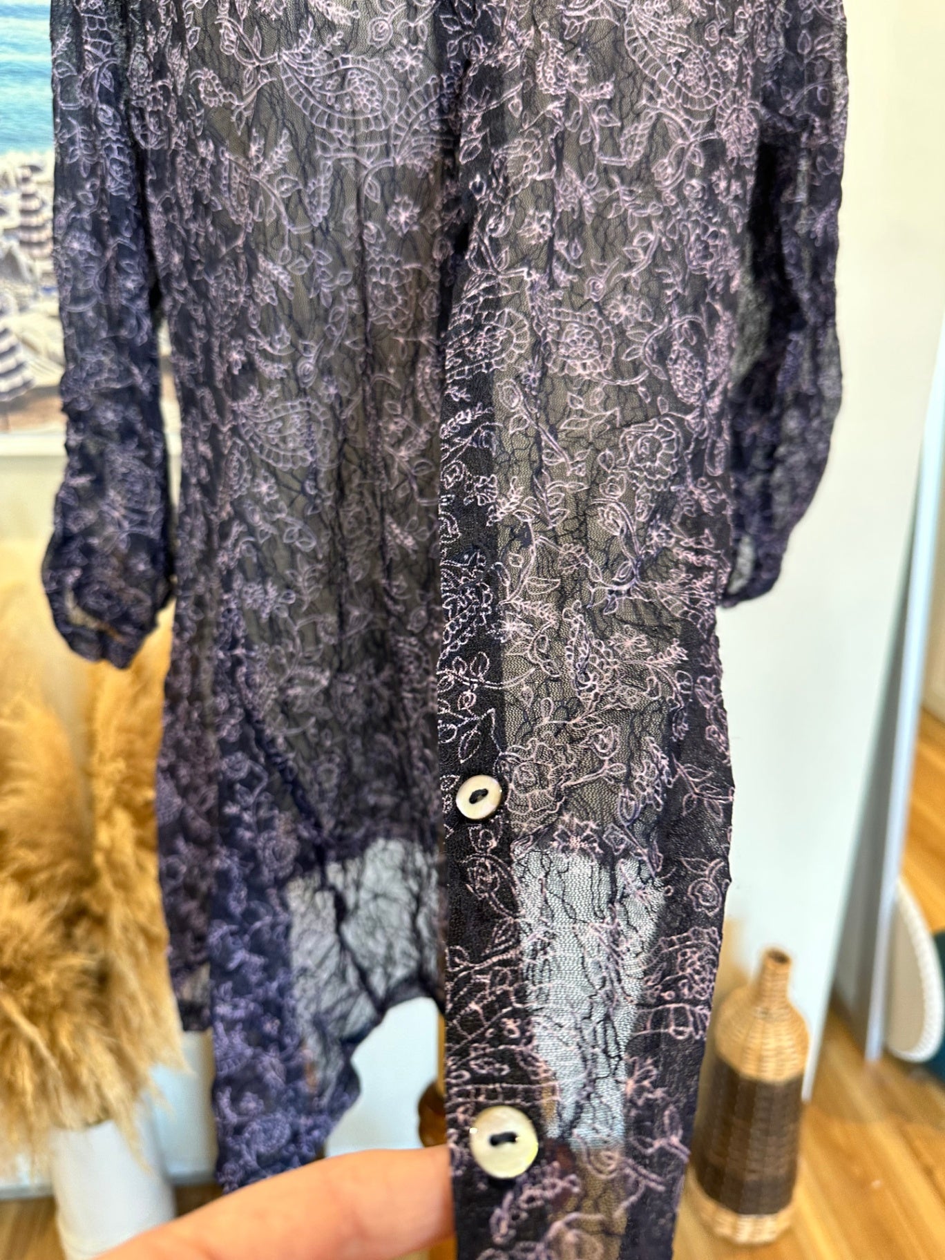 Lucabella - Lace Cardigan - Small - Navy + Purple