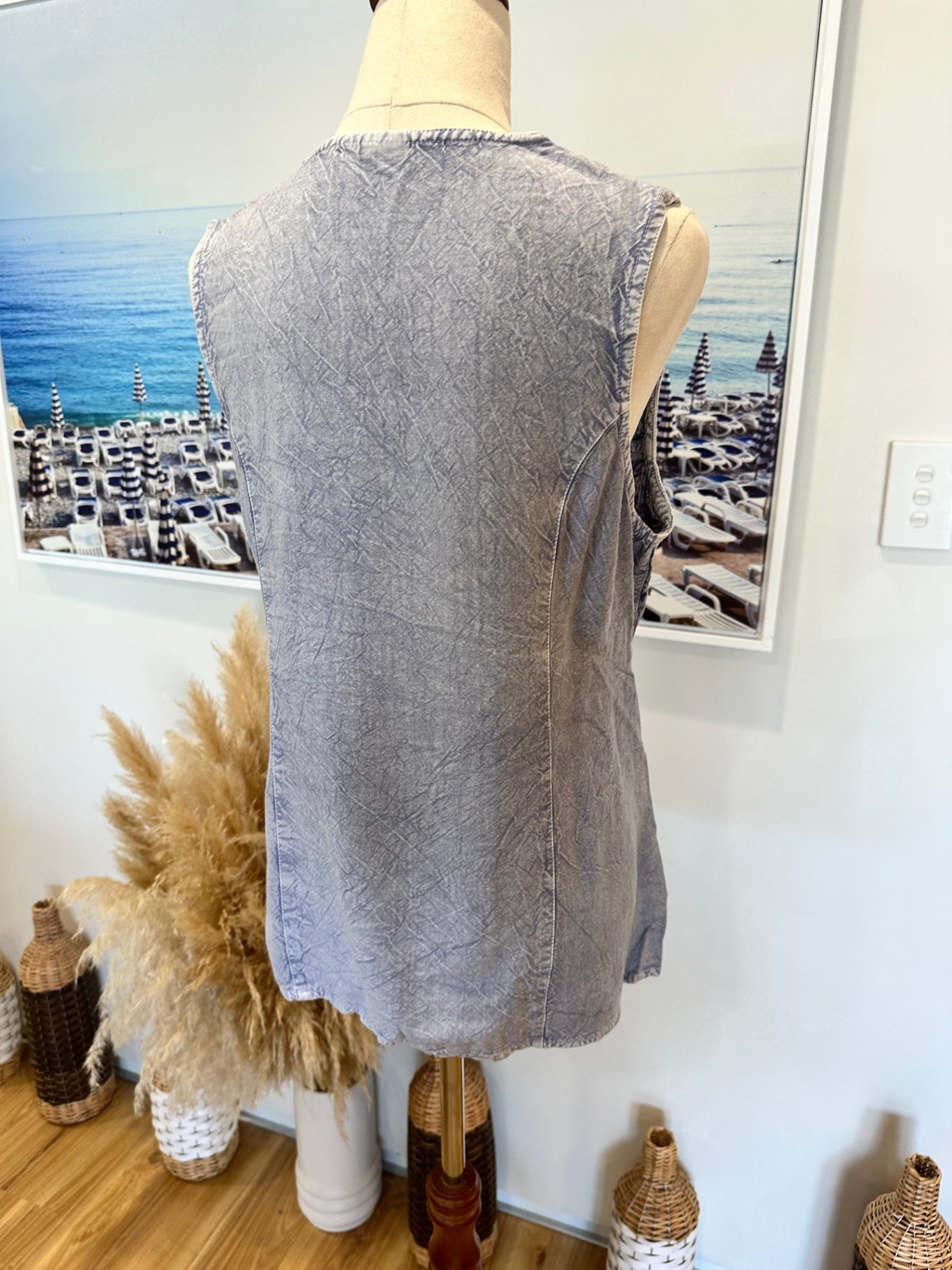 Bohemian Blouse - Medium / Large - Pale Blue w Embroidery