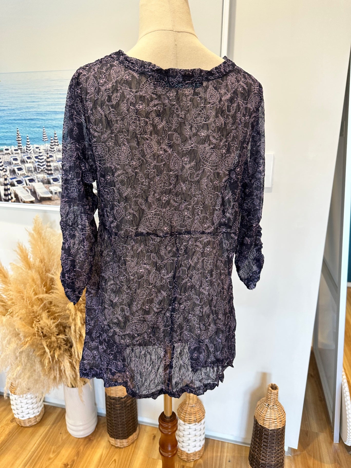 Lucabella - Lace Cardigan - Small - Navy + Purple