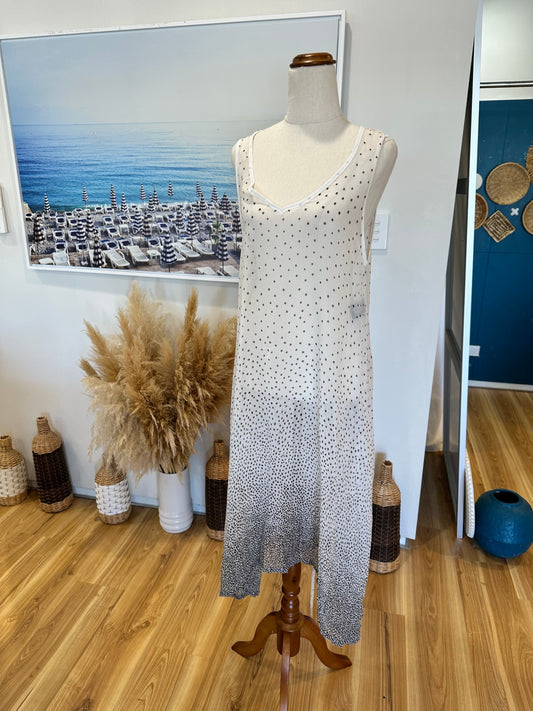 Kilt - Silk Dress - Size 14 - White w Black Dots