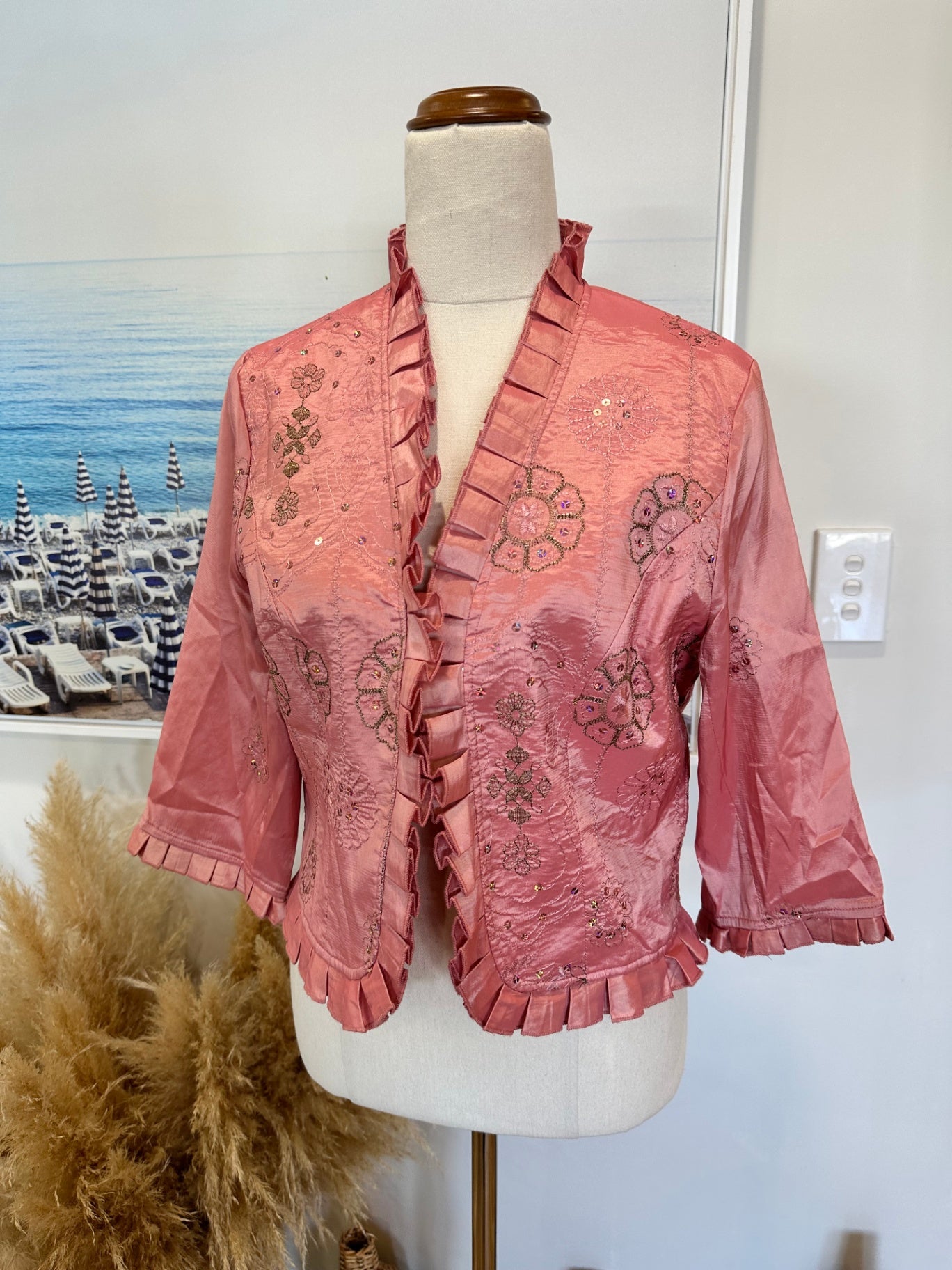 Merric - Cropped Satin Jacket - Size 14 - Blush Pink