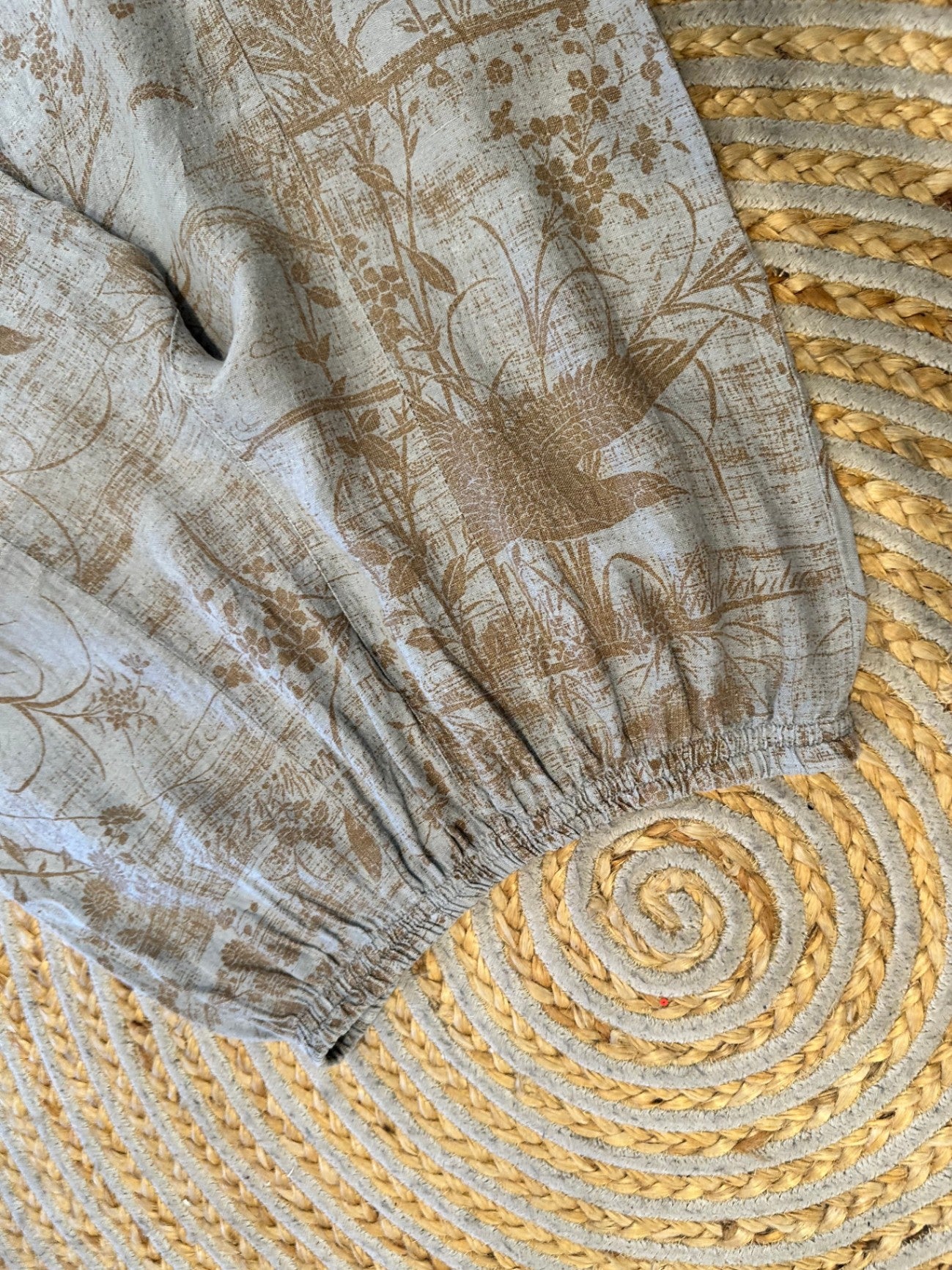 Linen Pants - Grey w Brown Print - Medium