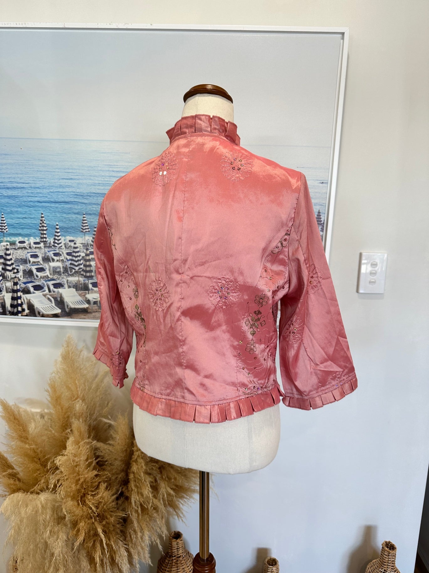 Merric - Cropped Satin Jacket - Size 14 - Blush Pink