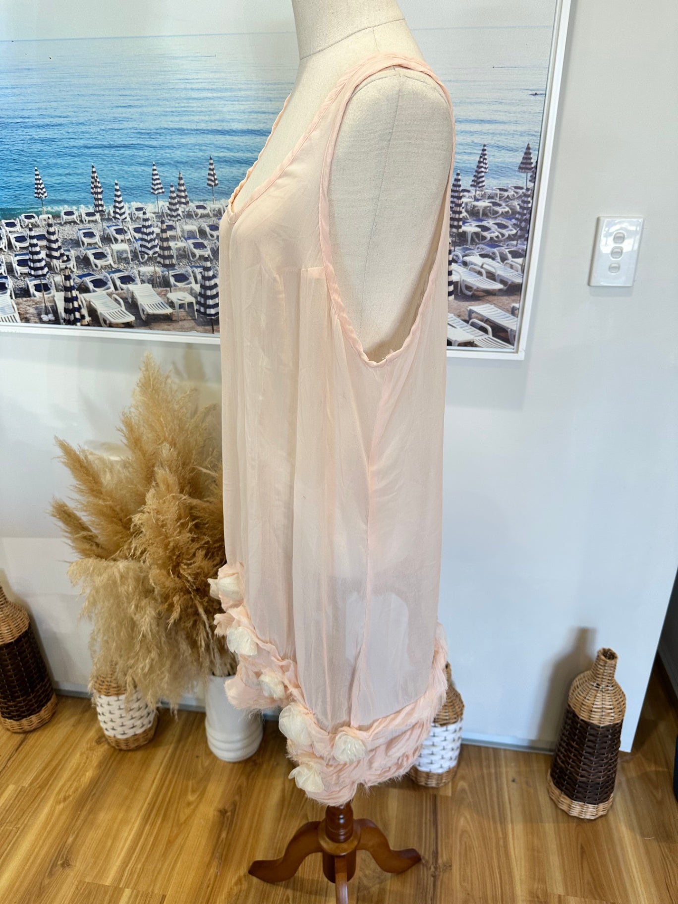 Pink Dress w Cream Rosettes - Approx Medium